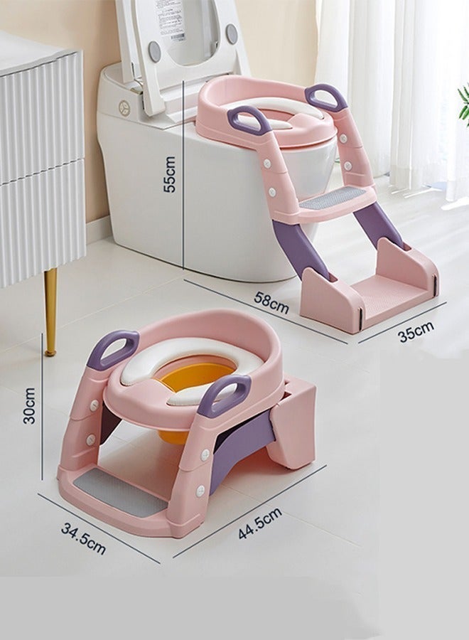 Aissiora Potty Training Seat, Kids Toilet Training Seat with Step Stool, Foldable Portable Potty Chair with Adjustable Height Ladder Guard Handle Soft Cushion for Baby Toddler Boys Girls - Image 2